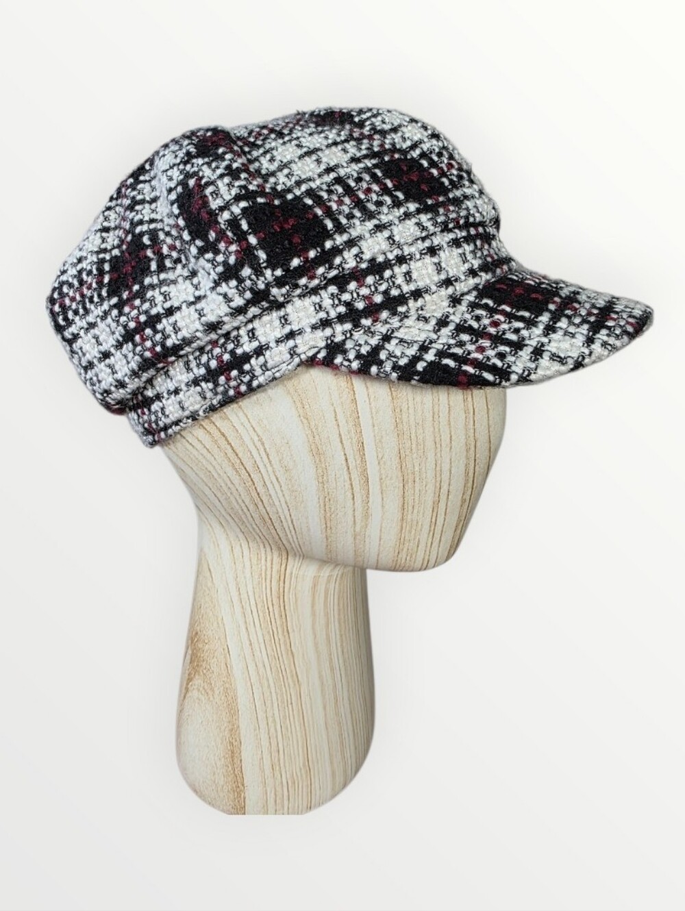 Indigo Soul Plaid Tweed Newsboy Cap Hat Cabbie Baker Boy Black White Burgundy OS